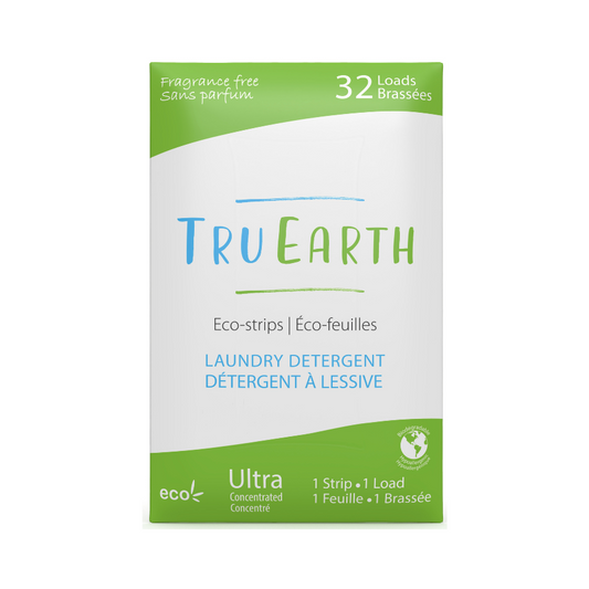 Paper sleeve of 32 Tru Earth scent free laundry strips.