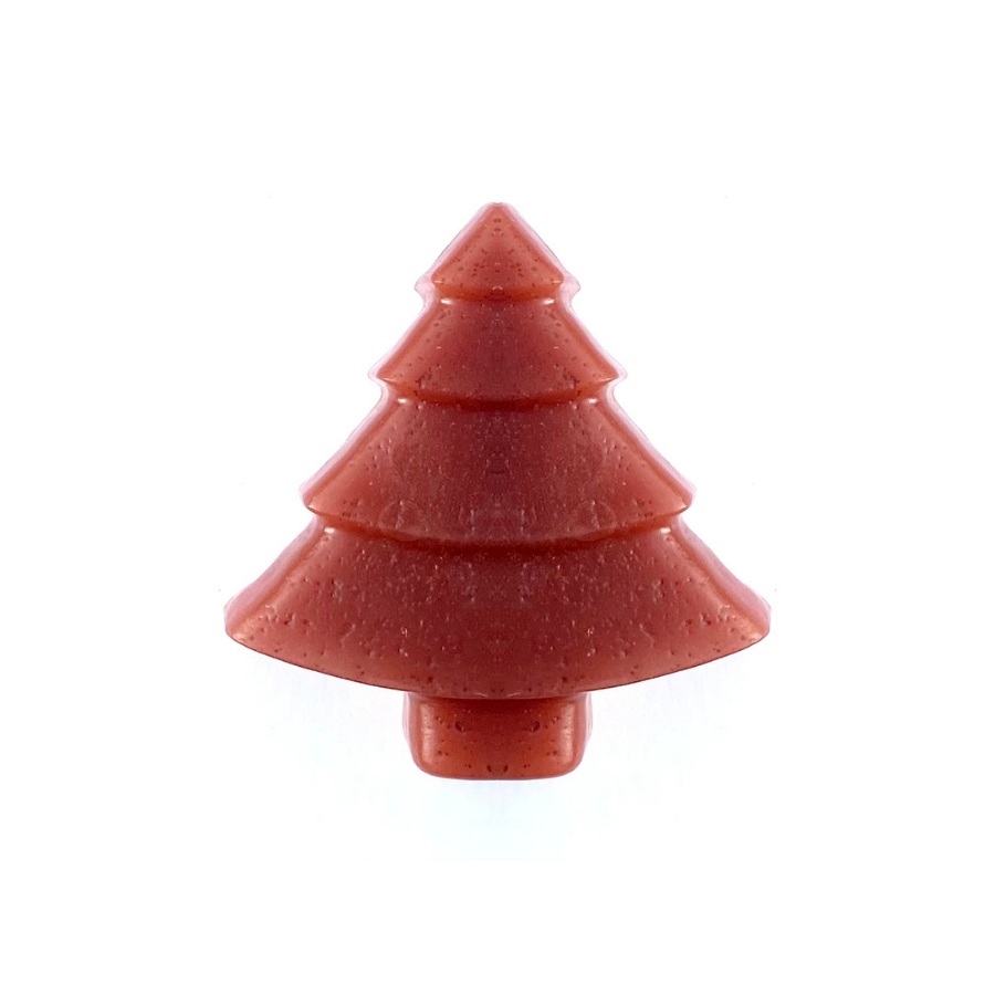 Red, pine tree shaped, Diphy Wellness Christmas spice soap bar. 