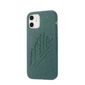 Right sideview of green summit, evergreen tree engraved Pela phone case for the iPhone 12.
