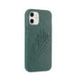 Left sideview of green summit, evergreen tree engraved Pela phone case for the iPhone 12.