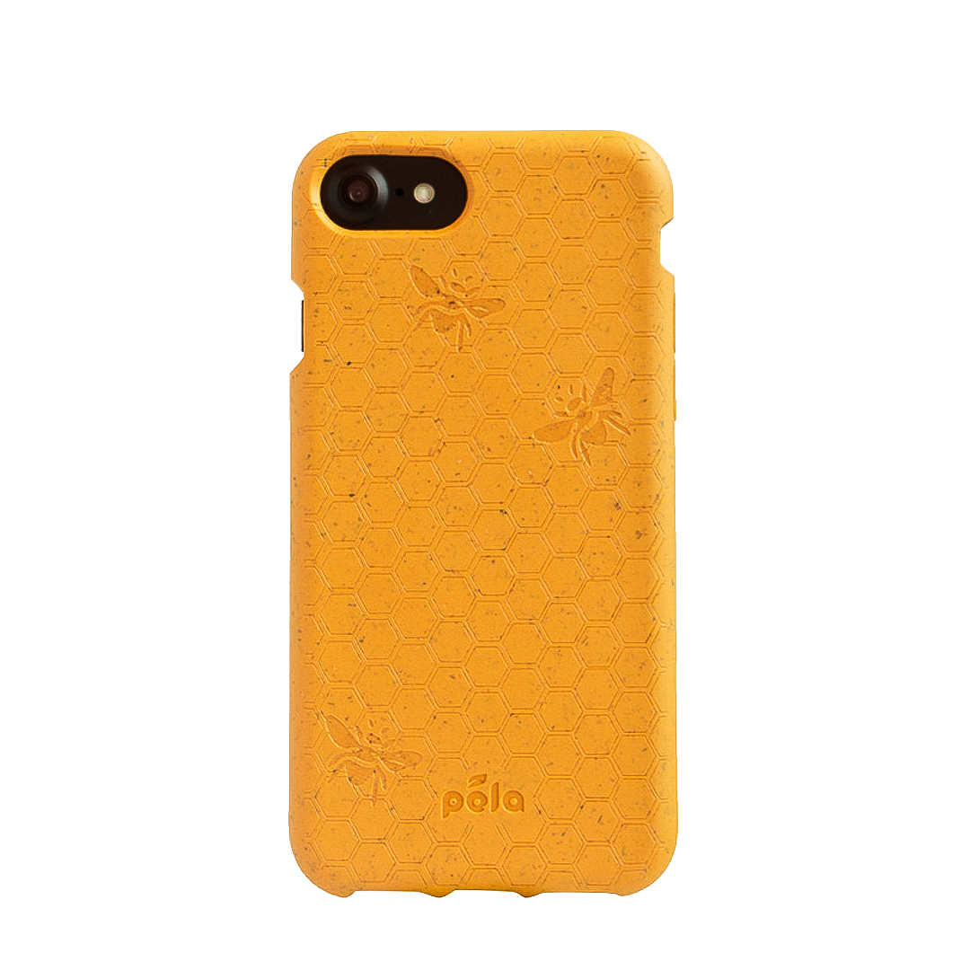 Honey bee, honeycomb engraved Pela phone case for the iPhone 6, 7, 8 or SE.