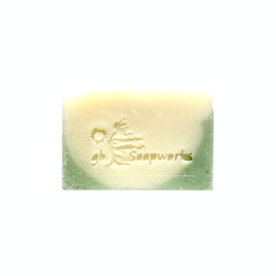 Lily of the valley, rectangular bar soap with Georgian Bay Soapworks imprinted on the front.
