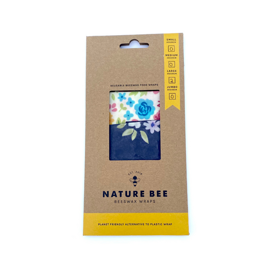 Cardboard sleeve containing large 2-pack of Nature Bee beeswax wraps.