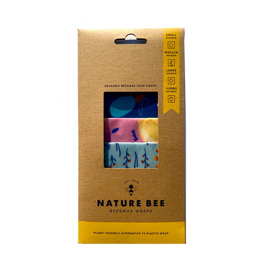 Cardboard sleeve containing medium 3-pack of Nature Bee beeswax wraps.