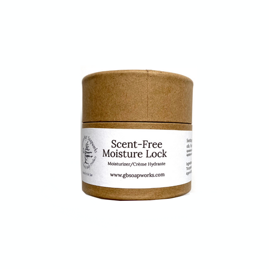 Georgian Bay Soapworks scent-free moisturizer in paper jar.