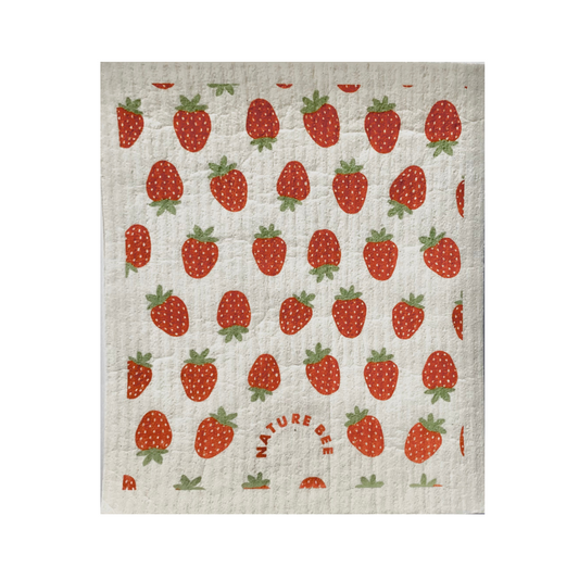 Nature Bee strawberry patterned Swedish dishcloth.