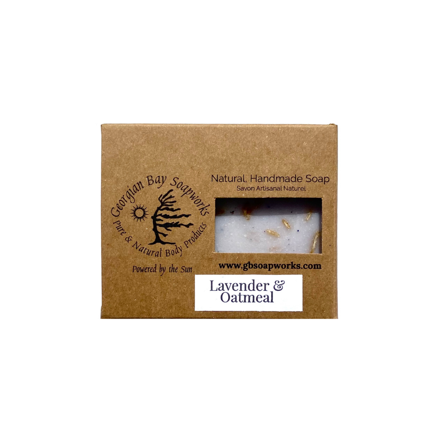Georgian Bay Soapworks lavender and oatmeal bar soap box.